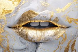 Golden lips on white-grey by Imperial Art House