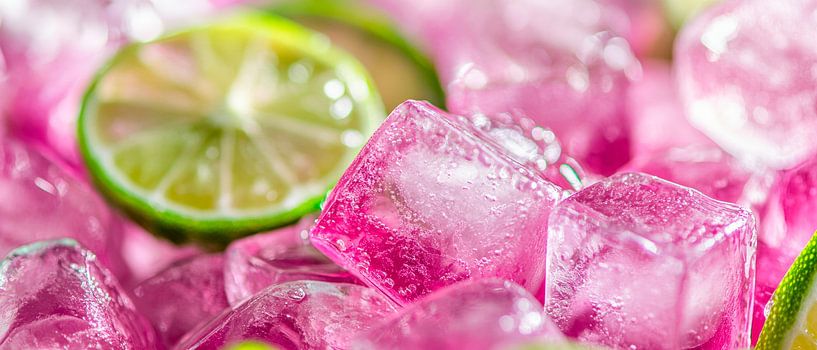 Ice cubes with limes - Refreshing pink by Poster Art Shop