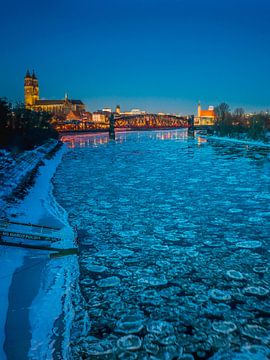 Magdeburg and the Elbe in winter by t.ART