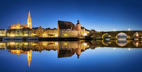 Regensburg Panorama mit Dom und Salzstadl zur blauen Stunde von Thomas Rieger