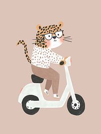 Cheetah driving a scooter