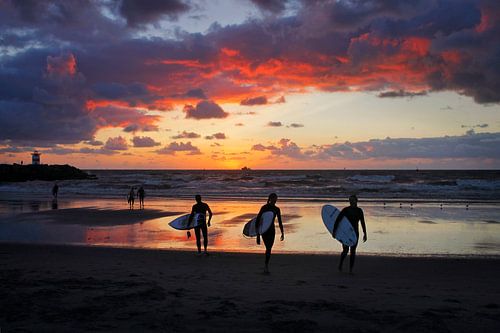 Sunset after surfing