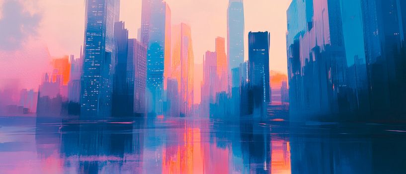 City skyline in the morning fog by Poster Art Shop
