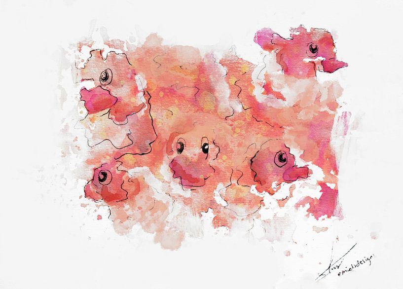 Watercolor stain with ducks by Emiel de Lange