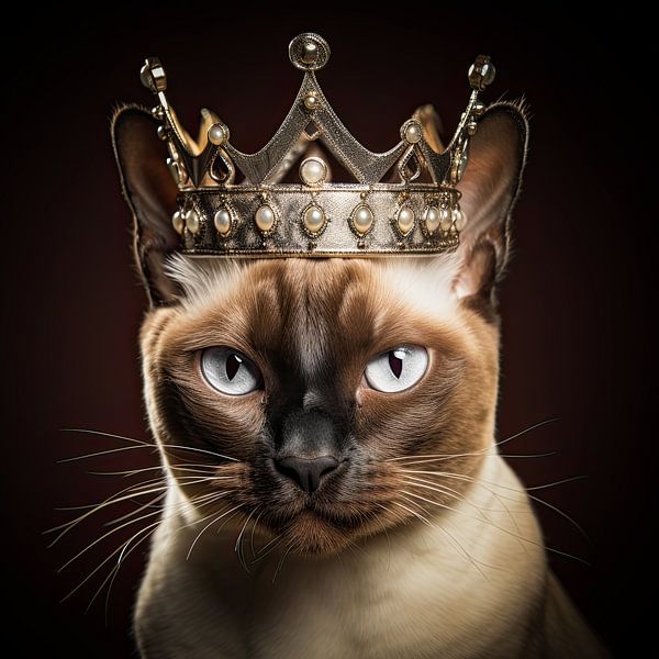 Muurdecoratie: Koninklijke Siamese Kat met Kroon van Vlindertuin-Art