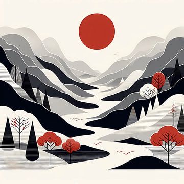 Bergsereniteit bij zonsondergang van Artistic