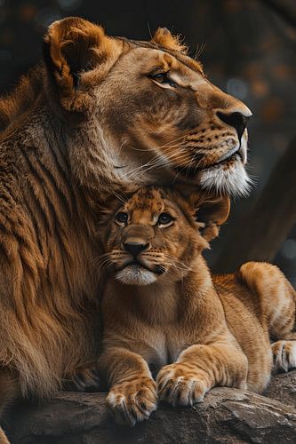 Lionne avec ses petits au repos