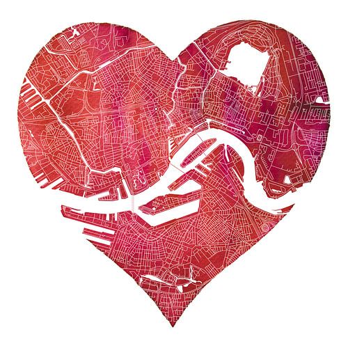 Rotterdam Noord en Zuid | Stadskaart in een rode hart van WereldkaartenShop