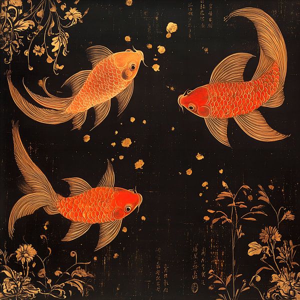Poisson rouge sur fond noir par StudioMaria.nl