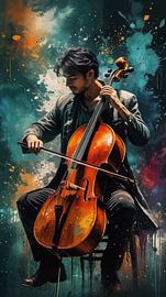 Violoncelliste abstrait peint - Musical Expression Art