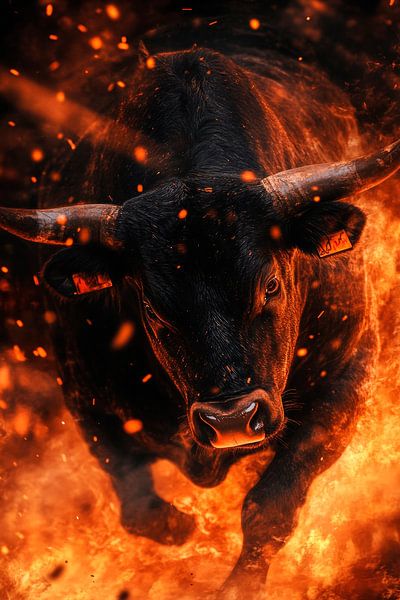 Bull in the fire - Dramatic and powerful by Poster Art Shop