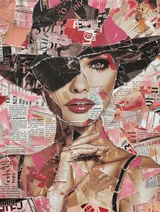 Collageartiges Porträt in Rosatönen