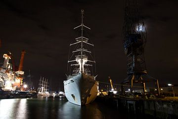 Front view of a big sail cruise ship laying in the harbour at night. van N. Rotteveel