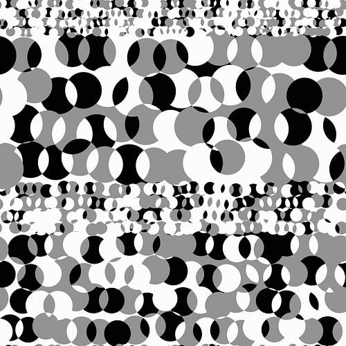 Cercles blancs, argentés et noirs. Art géométrique abstrait