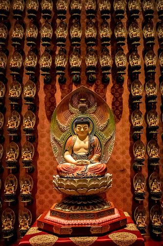 Fine art van een Chinese Boeddha in een Chinese tempel in Singapore.