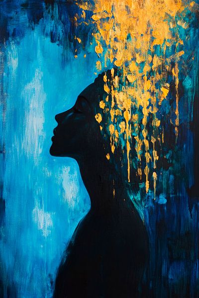 Silhouet met gouden gedachtestromen van Poster Art Shop