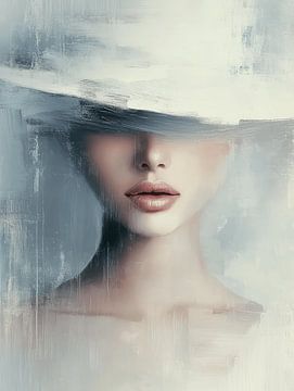 De dame in het wit, modern en abstract portret van Carla Van Iersel