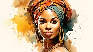 African beauty woman art sketch, watercolour, ink drawing by Animaflora PicsStock