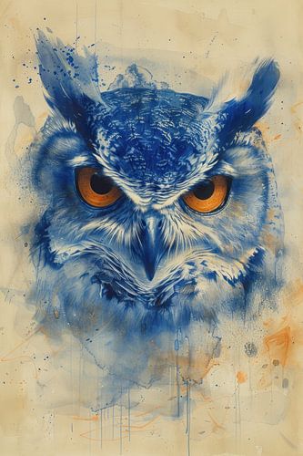 Drawing, Chinese ink, watercolour, owl -2