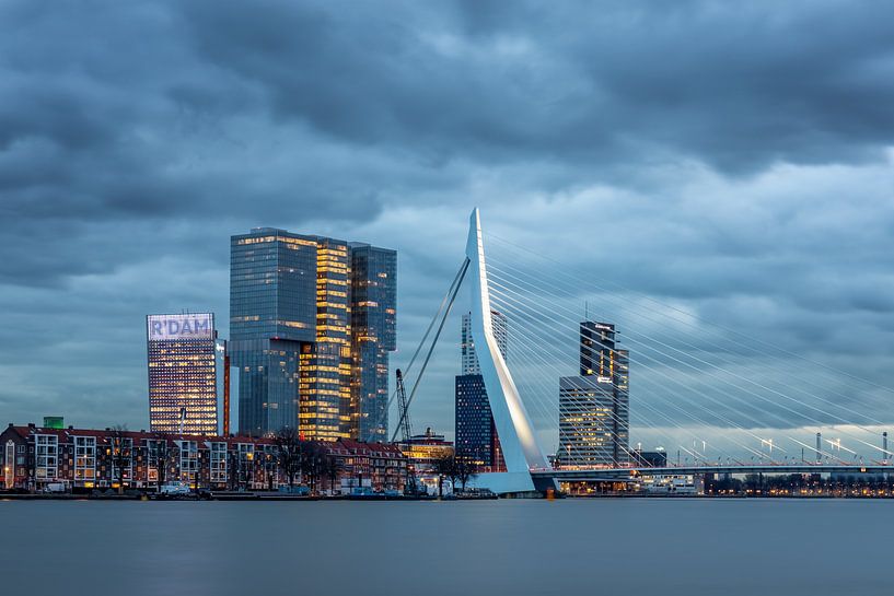 Erasmus bridge with mother-of-pearl clouds by Annette Roijaards