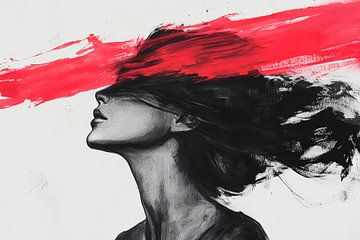 Silhouet van een vrouw met een rode lijn van Poster Art Shop