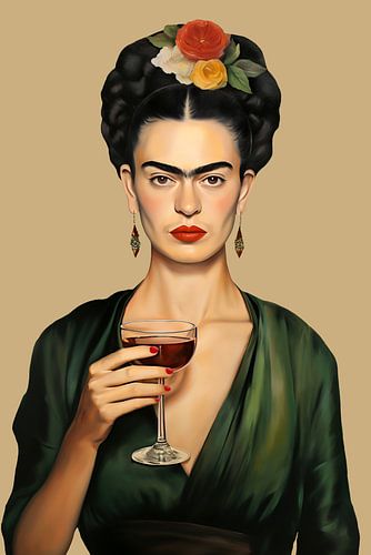 Frida with wine glass