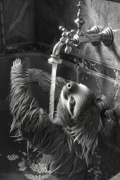 Un paresseux confortable dans la baignoire - un adorable tableau de salle de bain pour vos toilettes par Poster Art Shop