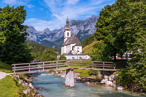 An idyllic picture of the Sebastian Church in Ramsau, Germany.