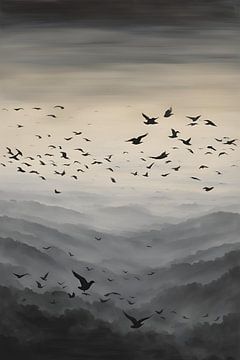 Vogels In de Bergen Schilderij van ComfortQ