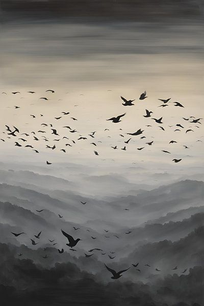 Birds In The Mountains Painting by ComfortQ