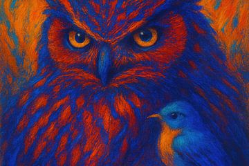 Fiery owl with small bird by Imperial Art House