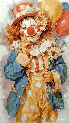 happy clown in aquarel
