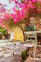 L'été en Grèce, terrasse colorée avec bougainvilliers