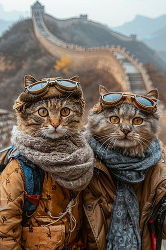Katten selfie bij de Grote Muur - grappige katten