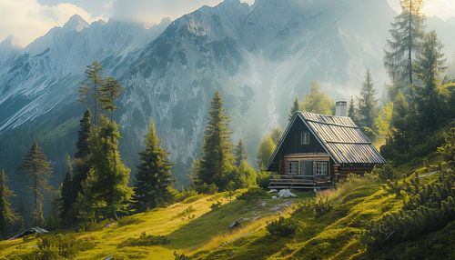 Berghut in de bergen panorama