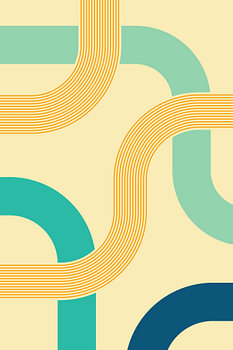 Abstrakte, geschwungene Linien und geometrische Formen im Retro-Stil