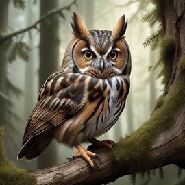 Eagle owl in the forest by Wilfried van Dokkumburg