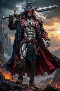 Dark Fantasy Wandbild: SKULLDRAK - Der Zombie Krieger mit seinem langen Schwert