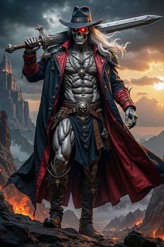 Dark Fantasy Wandbild: SKULLDRAK - Der Zombie Krieger mit seinem langen Schwert