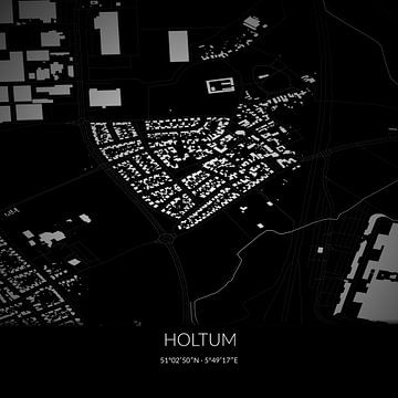 Zwart-witte landkaart van Holtum, Limburg. van Rezona