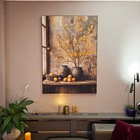 Klantfoto: Rustiek Bloemen Stilleven | Earthy Vessel Secret van Kunst Kriebels, als ArtFrame