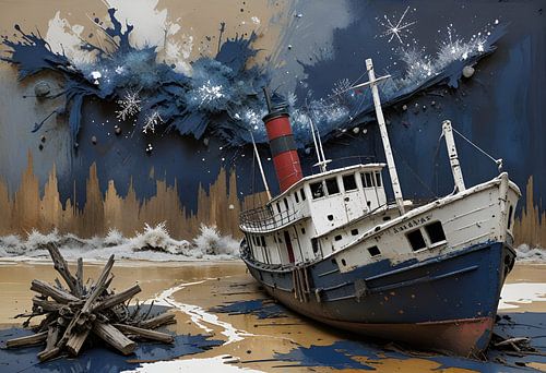 oude stoomboot, collage