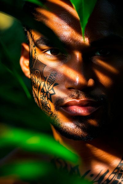 Tropischer Mann mit Gesichtstattoo von Poster Art Shop