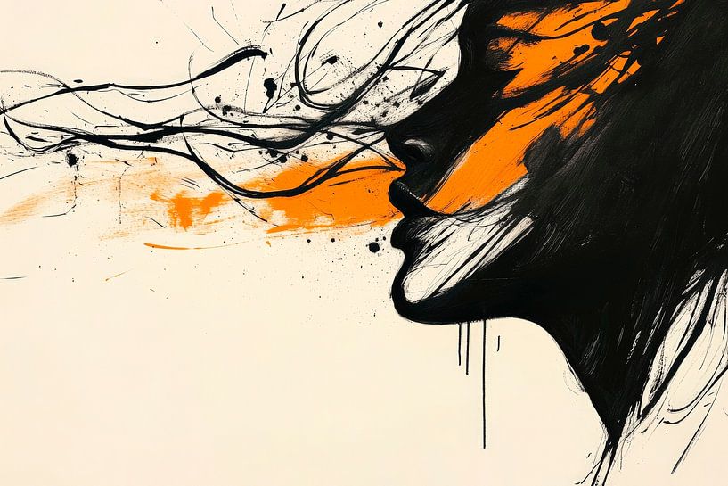 Ausdrucksstarker Profilkopf mit Farbklecksen von Poster Art Shop