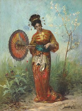 Japanese woman with a parasol van Gisela- Art for You