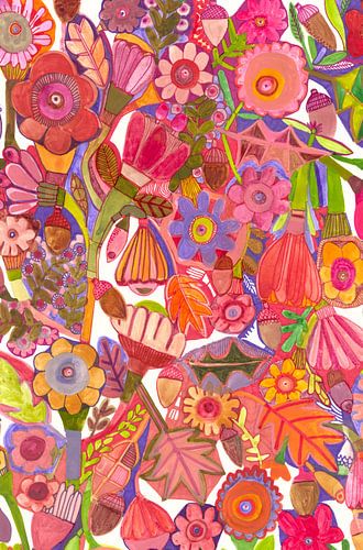 Eicheln und Blumen