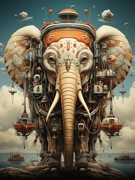 Olifant onderweg | surrealistisch van Eva Lee