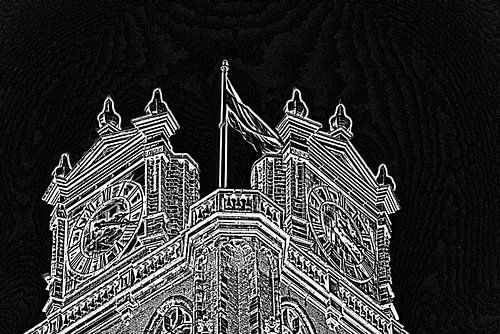 Grote Kerk avec drapeau Dordrecht sur Henk Hartzheim