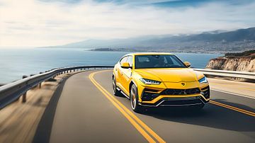 Gele krachtige Lamborghini Urus van PixelPrestige