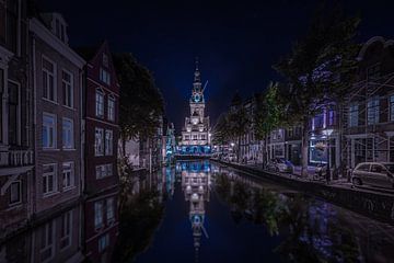 Alkmaar, the Waag with reflection in the water